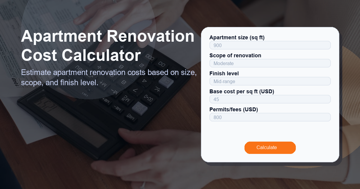 Estimate apartment renovation costs based on size, scope, and finish level.