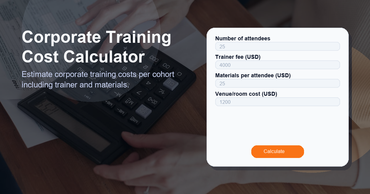 Estimate corporate training costs per cohort including trainer and materials.