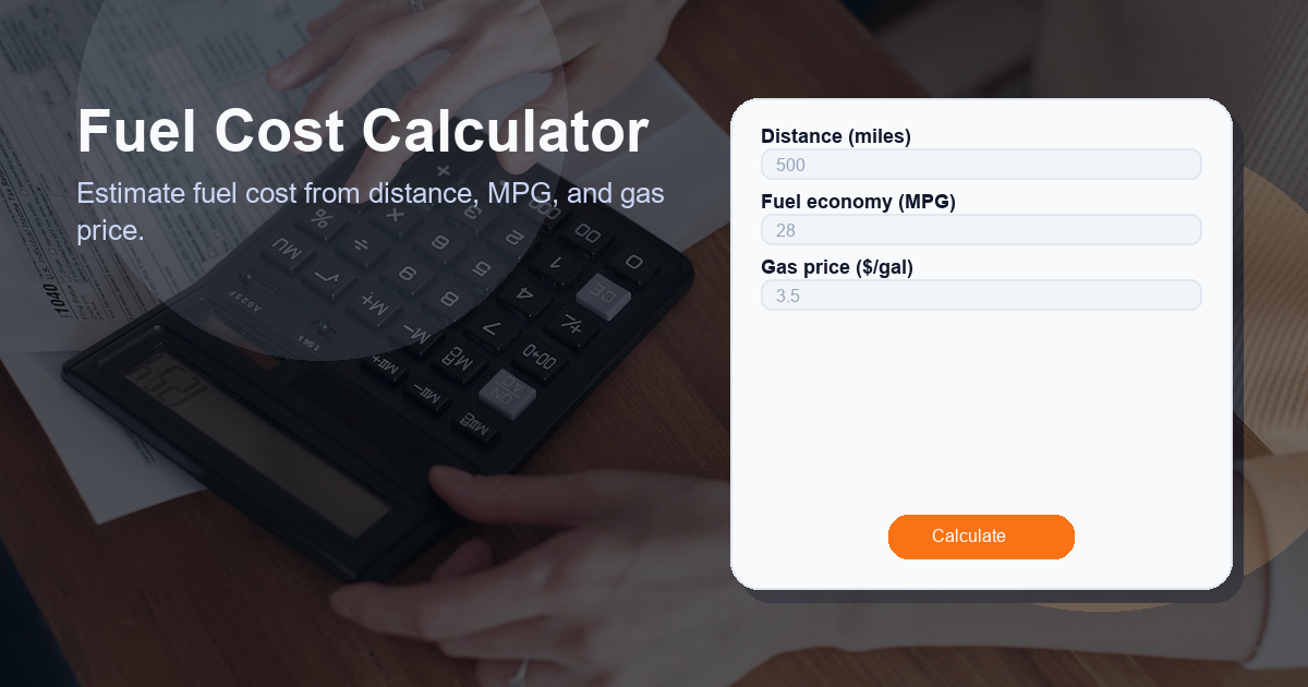 Estimate fuel cost from distance, MPG, and gas price.