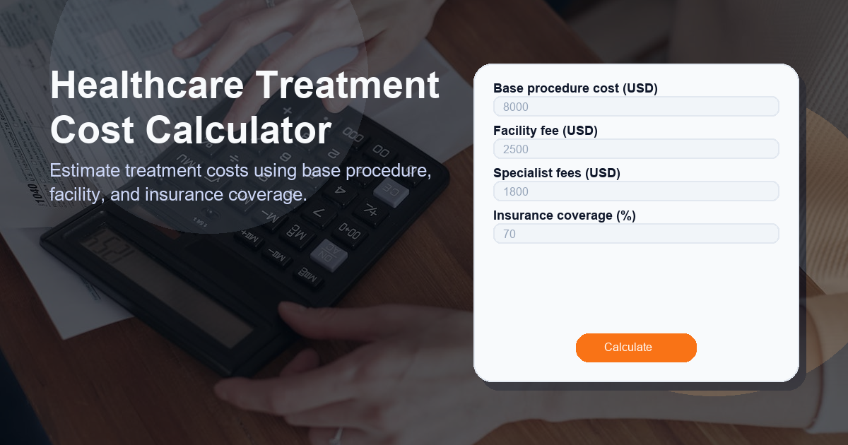 Estimate treatment costs using base procedure, facility, and insurance coverage.