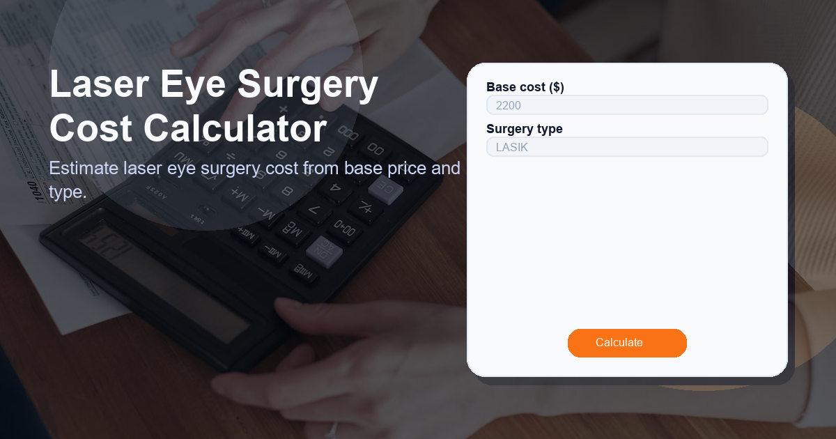 Estimate laser eye surgery cost from base price and type.