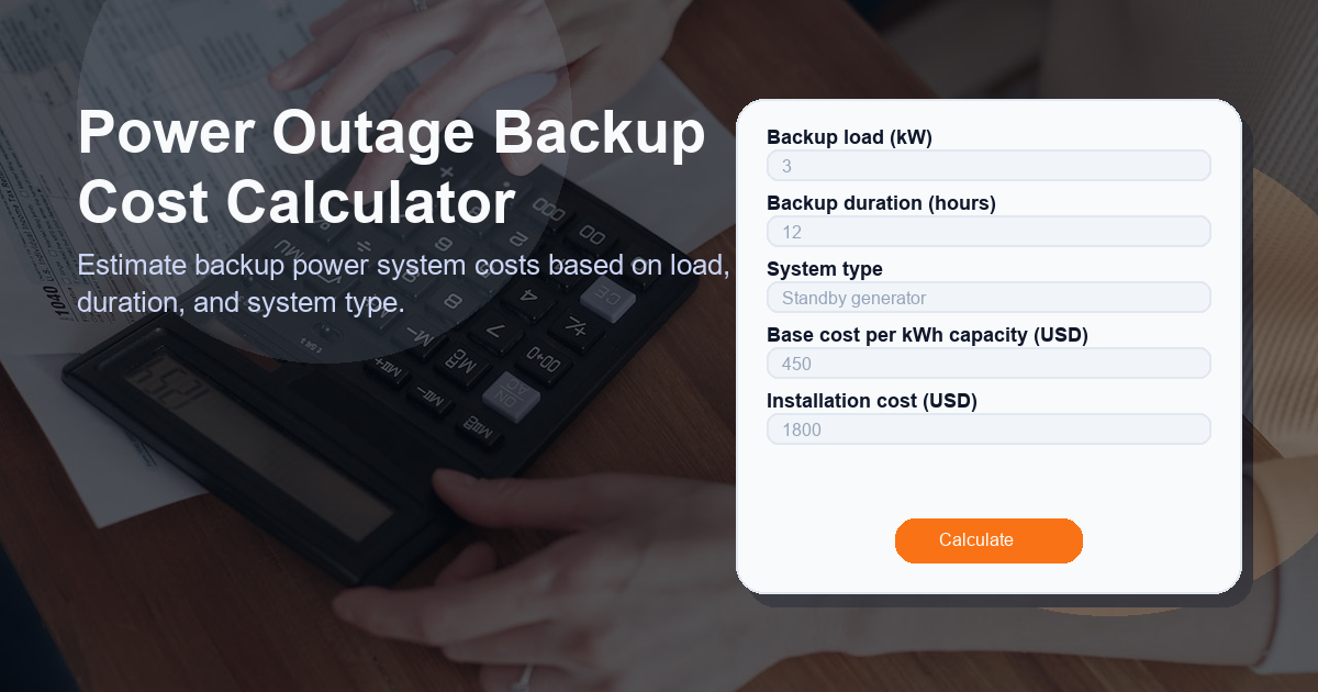 Estimate backup power system costs based on load, duration, and system type.